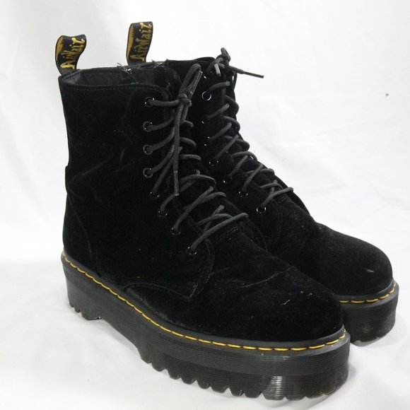 DR MARTEN'S Jadon Black Velvet Platform Zip/Lace Up Boots 12 US Wmn 11 US Men - Picture 5 of 14